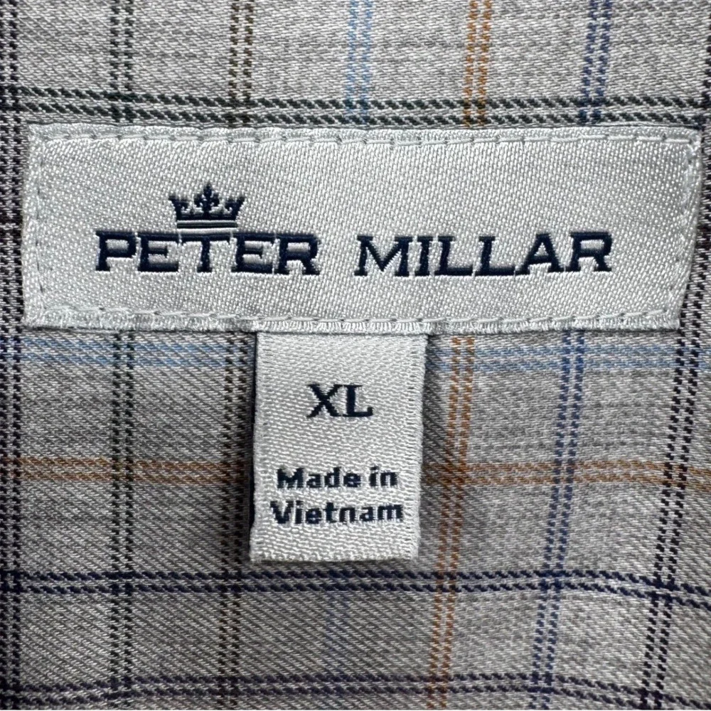 Peter Millar‎ Mens XL Performance Grey Plaid Button Down Long Sleeve Shirt